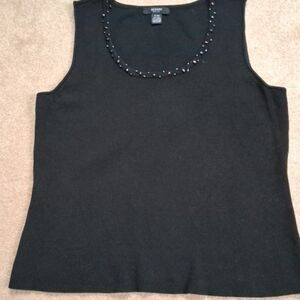 Alfani Black Beaded Neck Silk Tank Top, Size PM